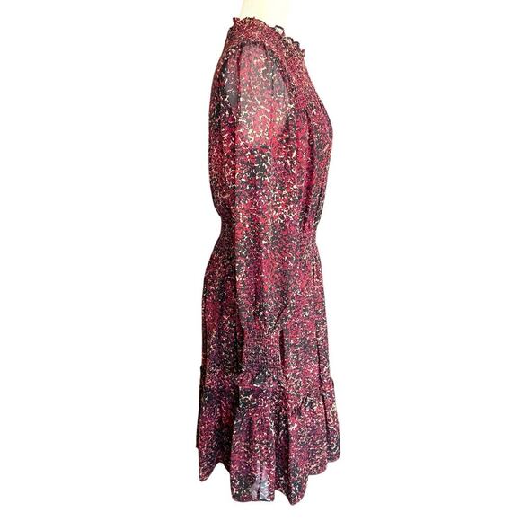 Taylor Women's Black Maroon Print L/S Chiffon Smocked Waist Dress 8 Bohemian - Picture 6 of 12